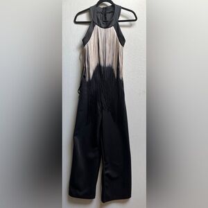 Neoma Black and Pink Fringe Party Jumpsuit Sz M 18” PTP